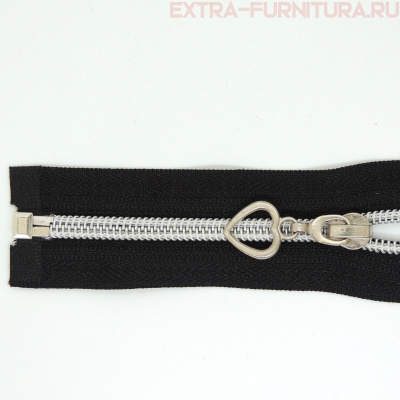 Молния спираль декор Т5 60см цв.черный/серебро (сердце)