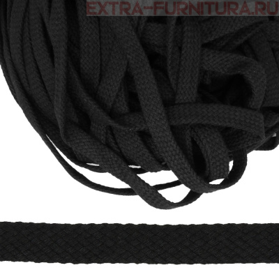 Шнур плоский х/б 10мм, цв.111 черный, уп.50м