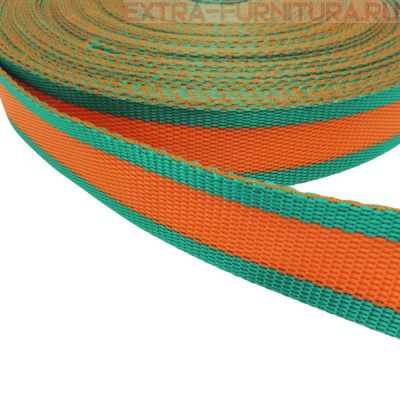 Стропа двухцветная, шир.30мм, цв. изумрудный/оранжевый, уп.25м, пл. 17 гр/м
